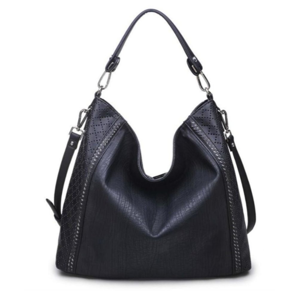 Urban Expressions Holland Hobo Large Chain perforated vegan leather purse black